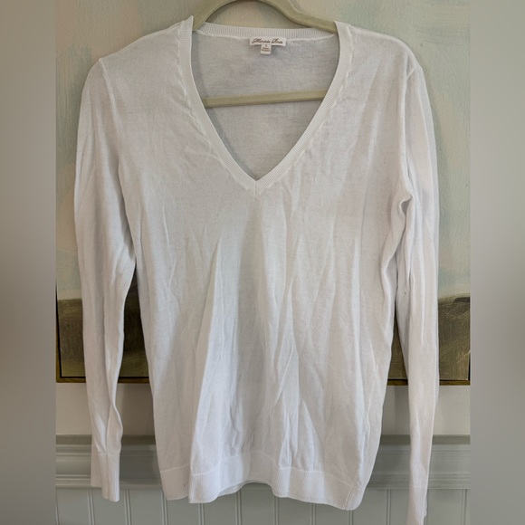 MINNIE ROSE 100% Cotton Long Sleeve V Neck White Size Small - Picture 2 of 6